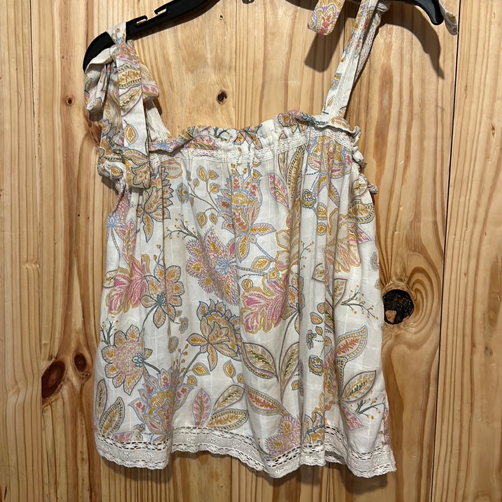 Lucky Brand Cream Floral Tie-Shoulder Tank Top